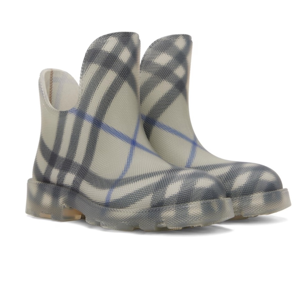 Burberry Gray Check Rubber Marsh Low Rain Boots 41